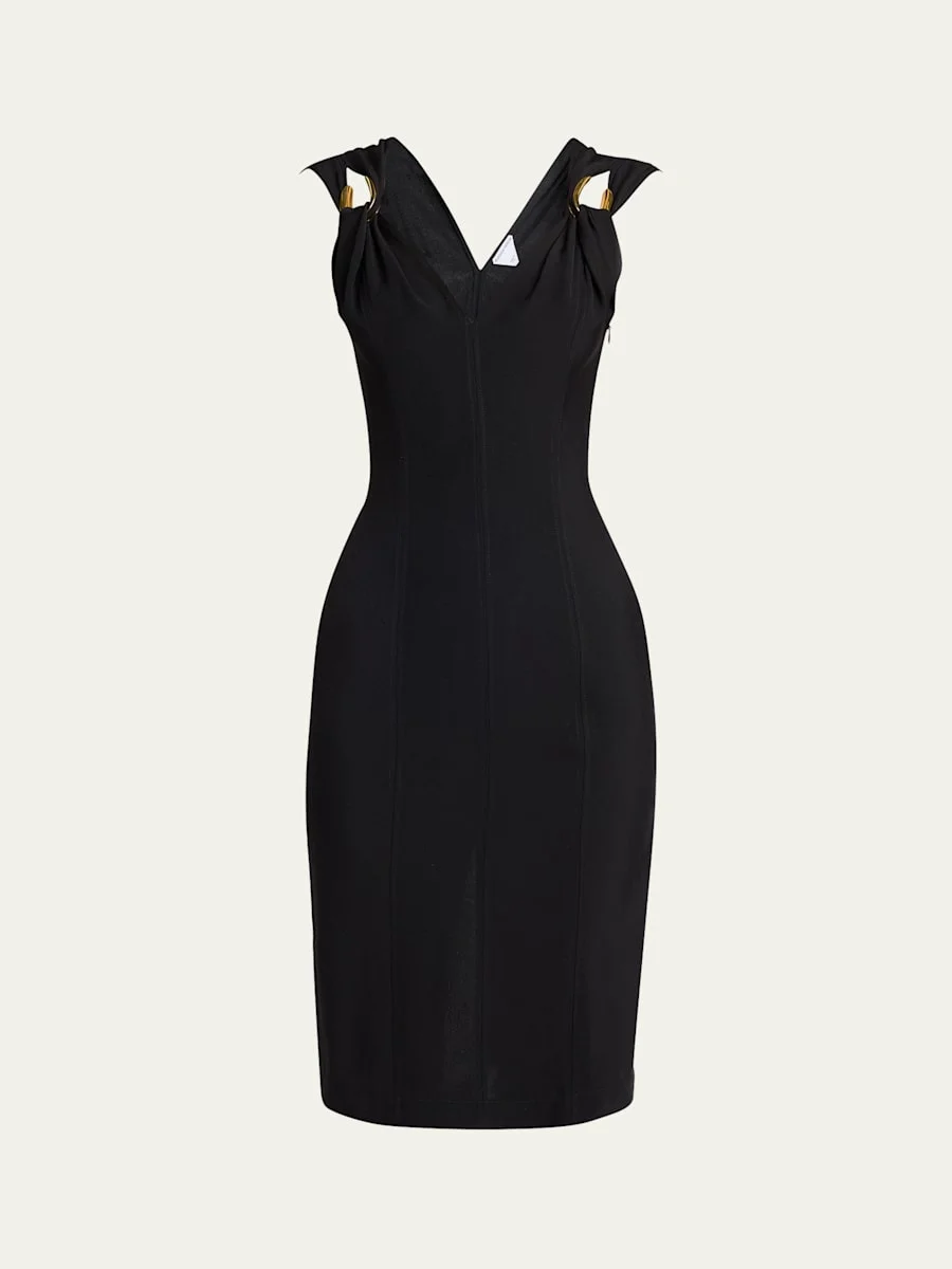 Buckle Sleeveless Grainy Viscose Linen Dress - 1