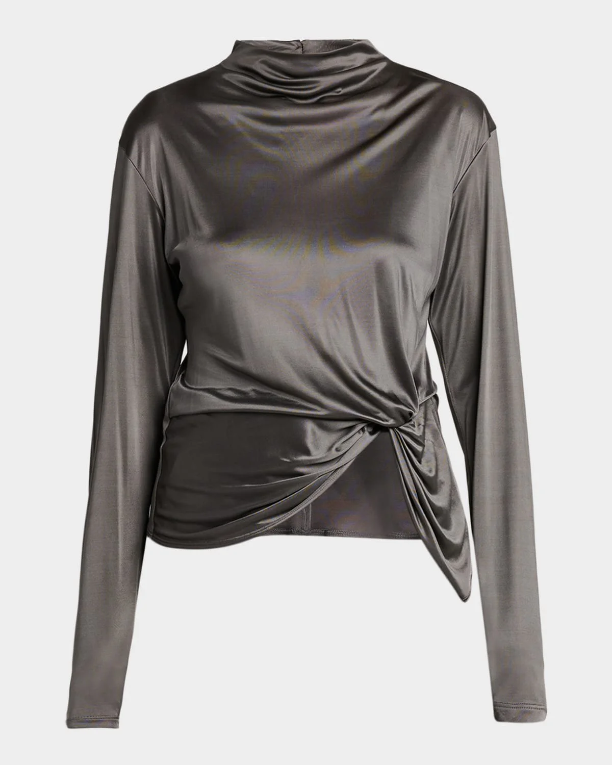 Asymmetric Draped Shiny Viscose Top - 1