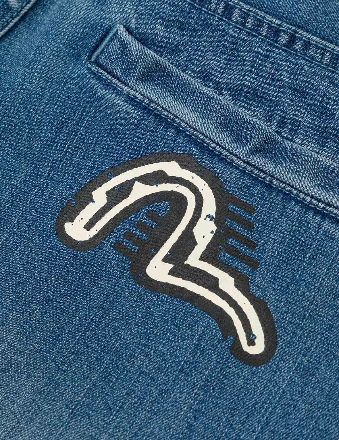 Seagull and Logo Print Loose Fit Denim Joggers - 6