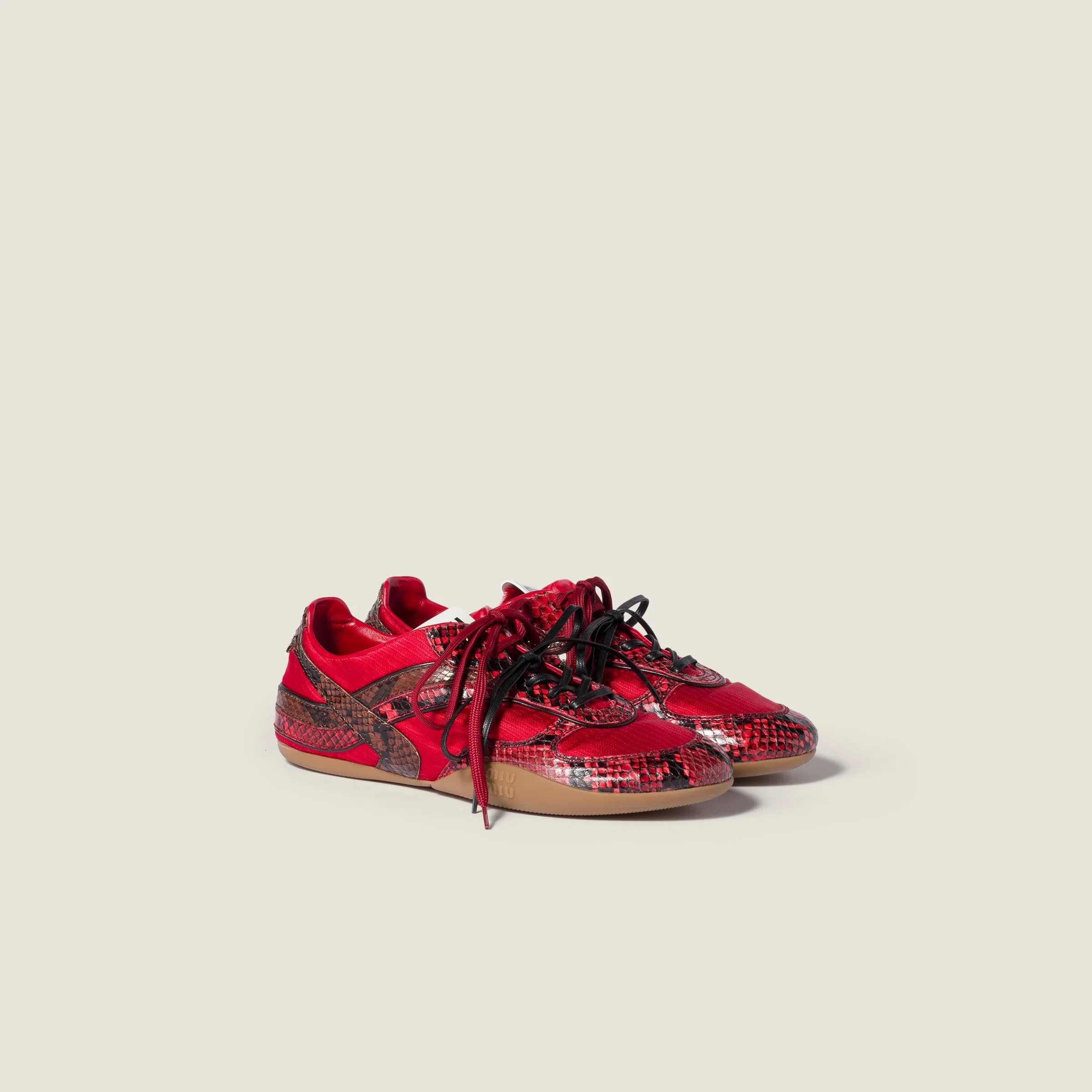 Gymnasium technical fabric and python-print Ayers leather sneakers - 1