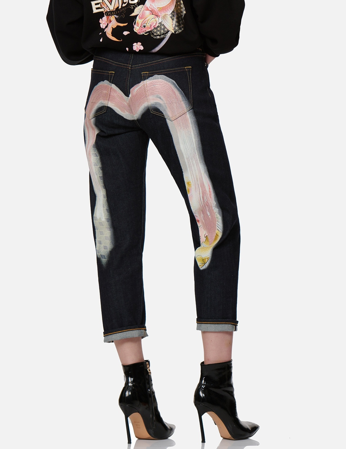 2-LAYER HAND-BRUSHED DAICOCK FOIL PRINT RELAX FIT JEANS - 7