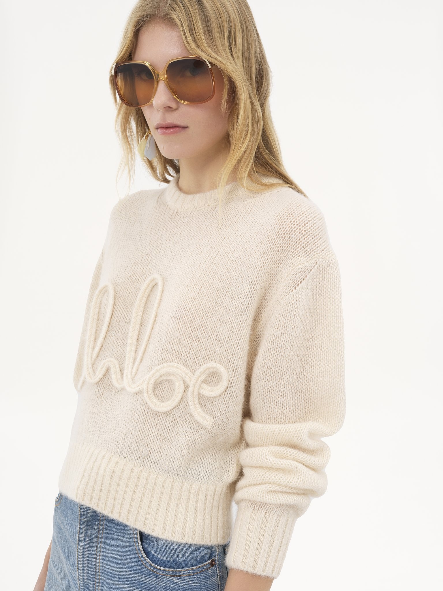 LOGO SWEATER IN ALPACA WOOL & SILK KNIT - 6
