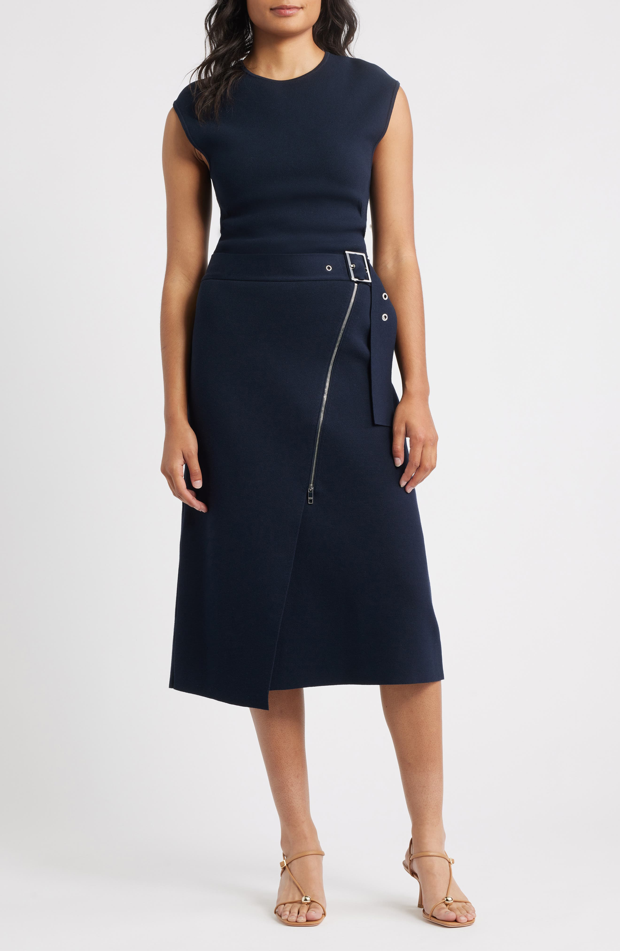 BOSS Farmera Zip Back Virgin Wool Top in Dark Blue at Nordstrom - 7