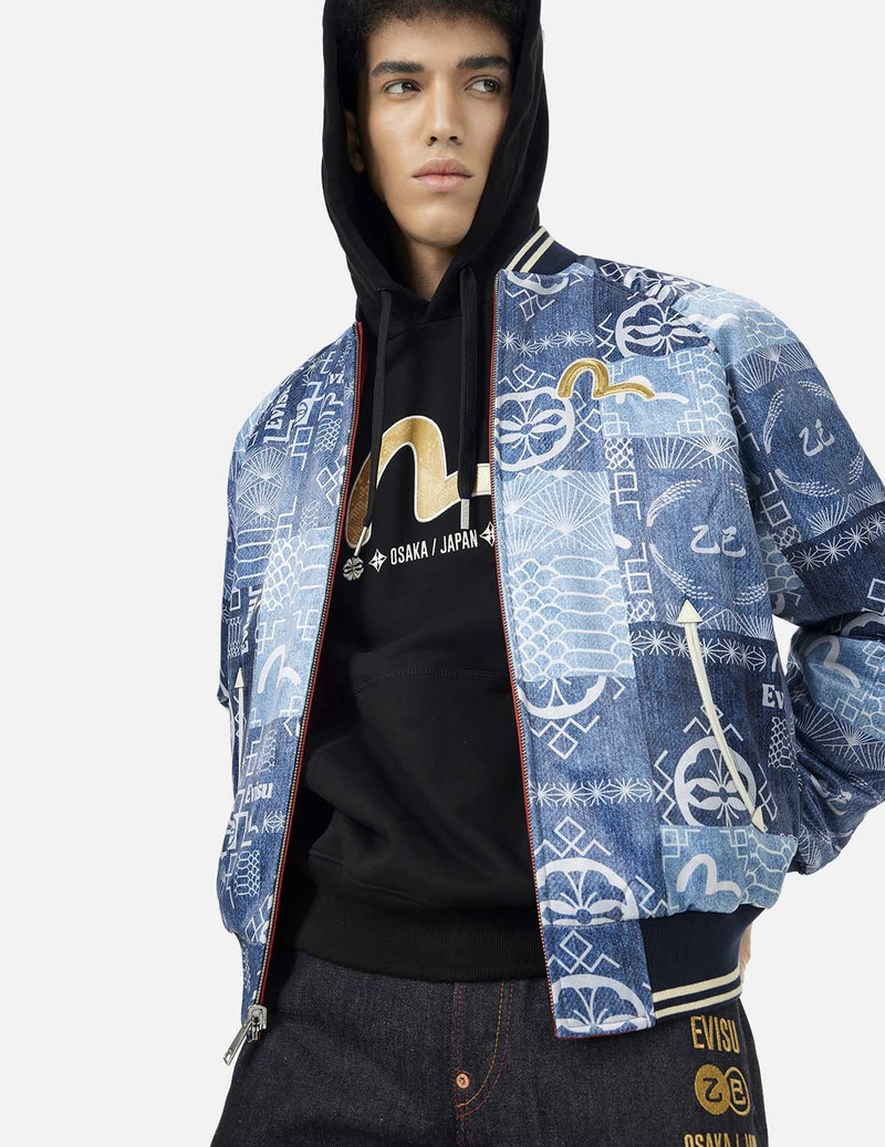 Soaring Snake Embroidery and Traditional Japanese Totem Prints Reversible Relax Fit Souvenir Jacket 9