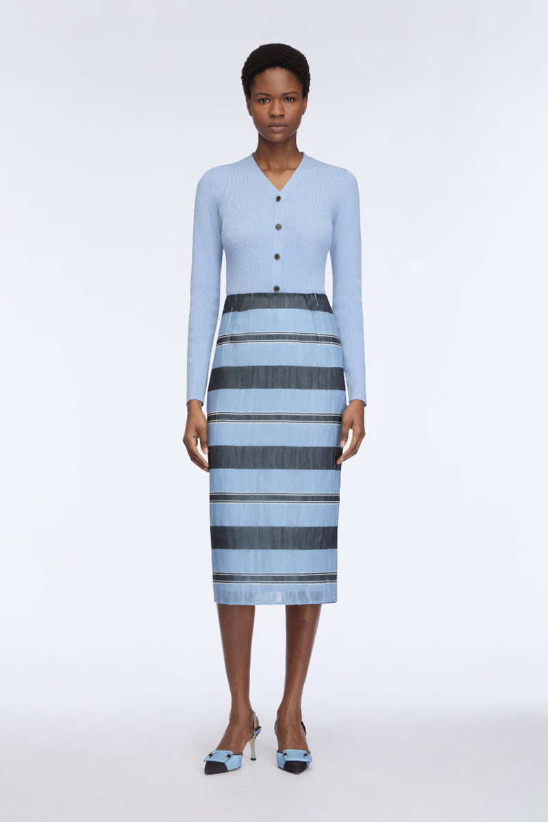 EMILIA WICKSTEAD Priya Skirt in Blue & Black Textured Organza outlook