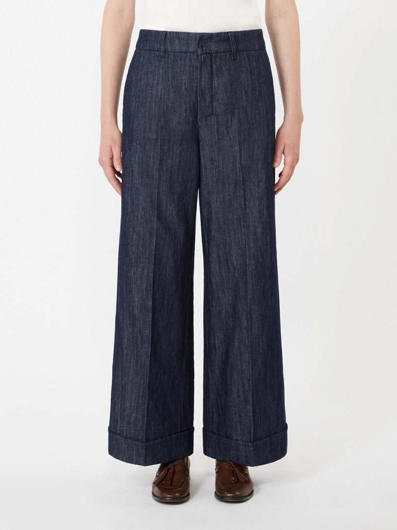 MELODIA Straight-fit cotton and linen denim trousers - MIDNIGHTBLUE 3