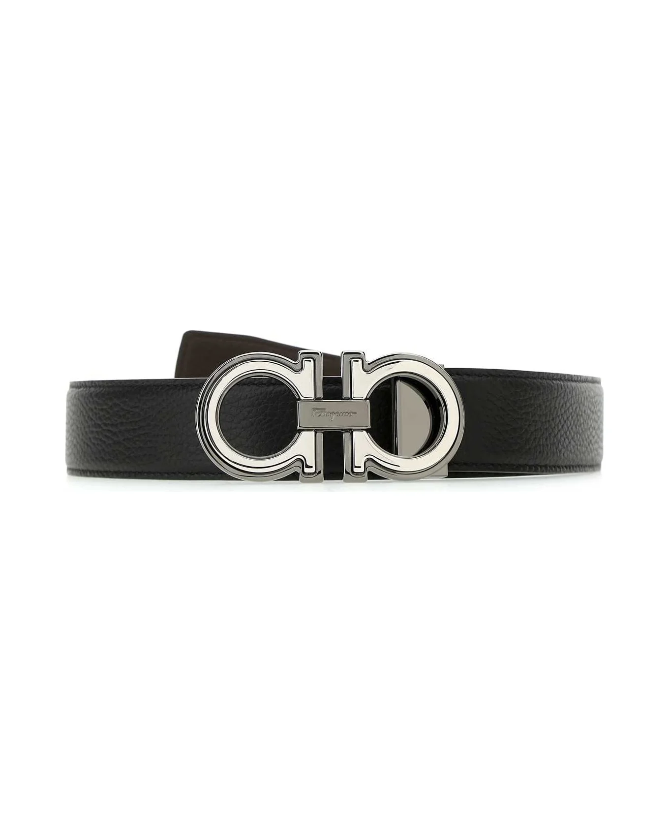 Black Leather Reversible Belt - 1