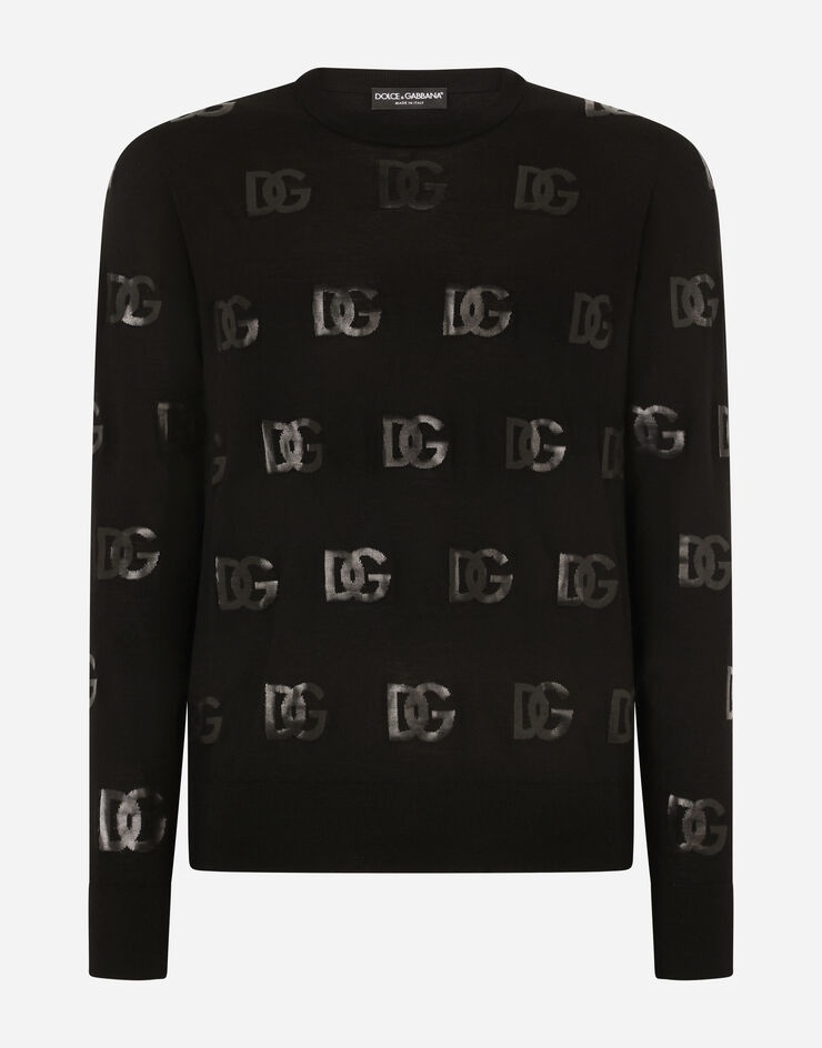 Round-neck wool jacquard sweater with DG detail - 1