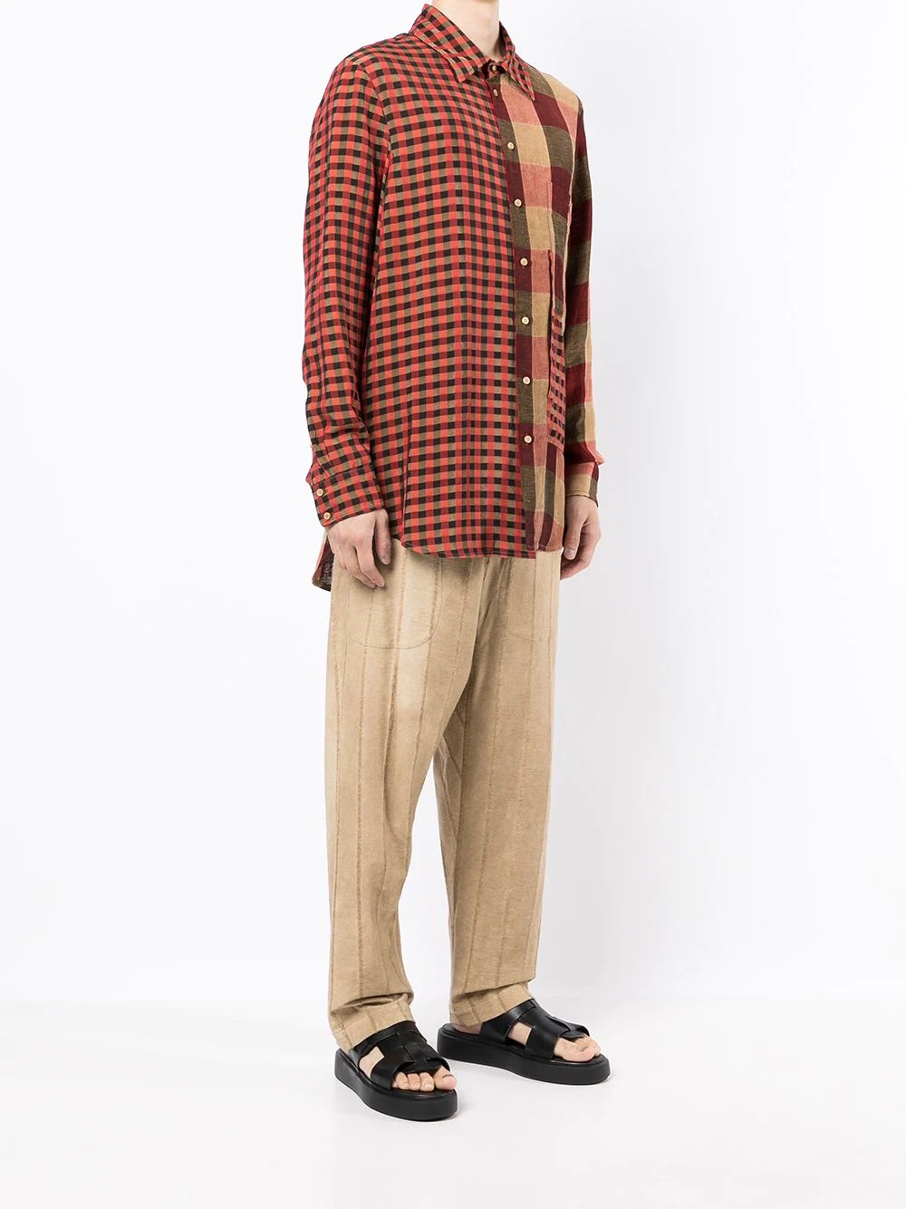 patchwork check-print shirt - 3