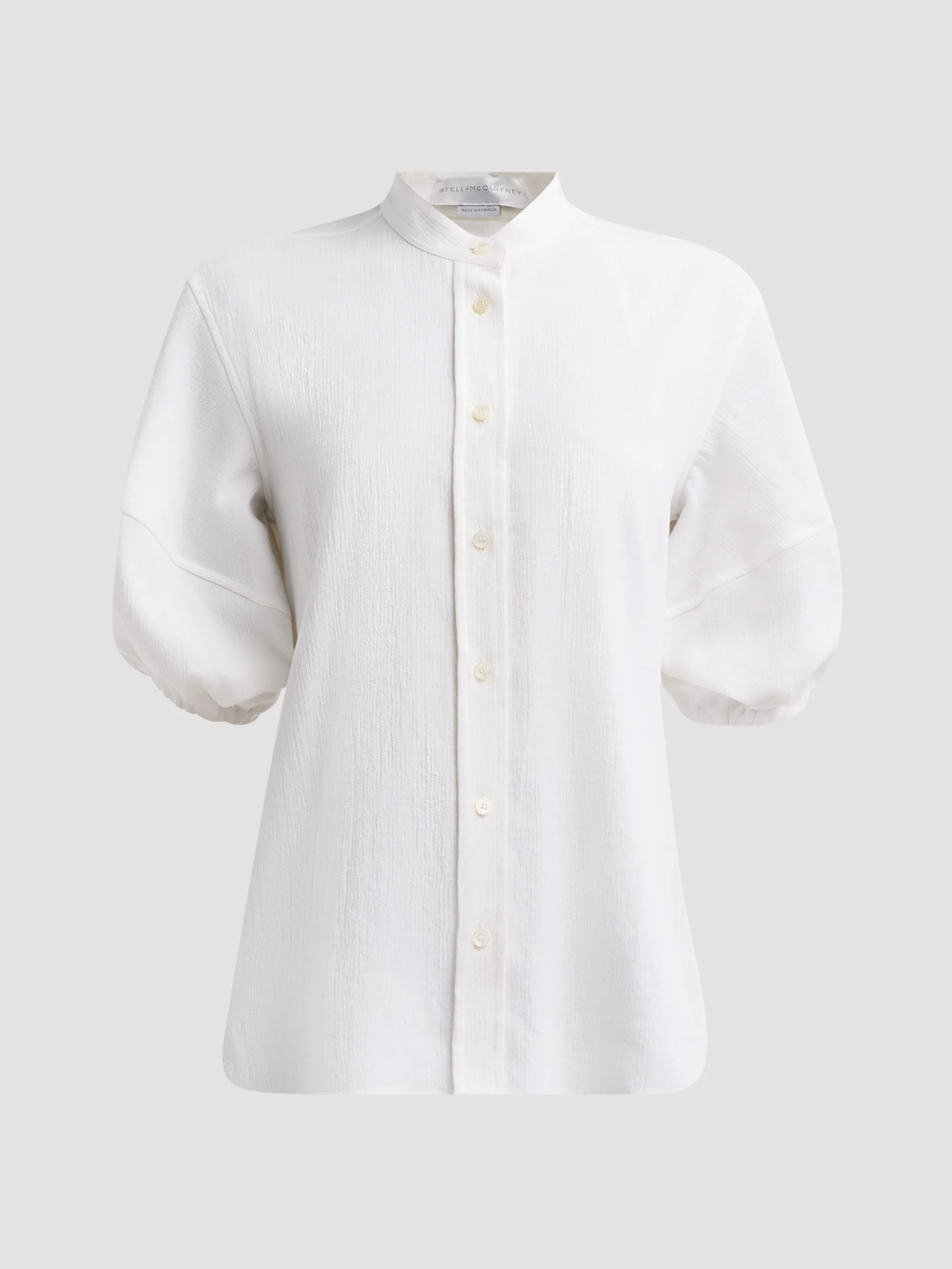 Women's Balloon-Sleeve Seersucker Cotton Shirt - White - 1
