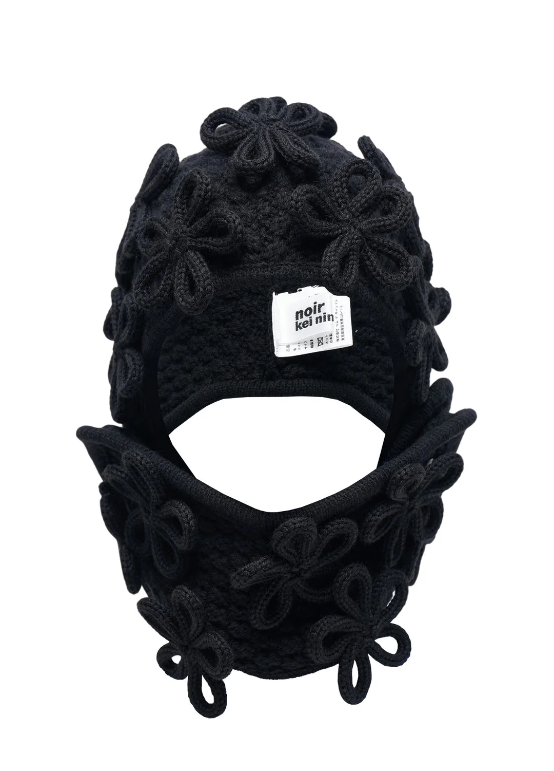 Floral Appliqué Knitted Balaclava - 1
