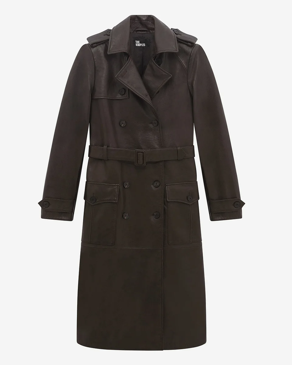 LONG BROWN LEATHER TRENCH COAT - 1