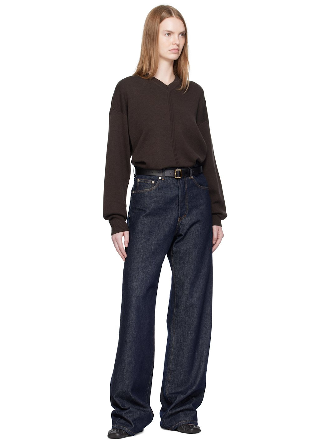 Brown V Neck Sweater - 5