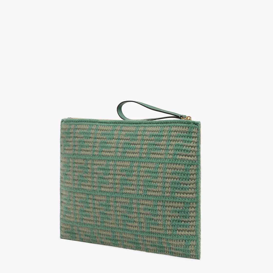Green leather and cashmere pouch - 2