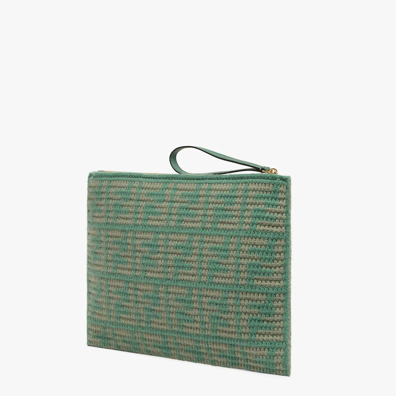 FENDI Green leather and cashmere pouch outlook