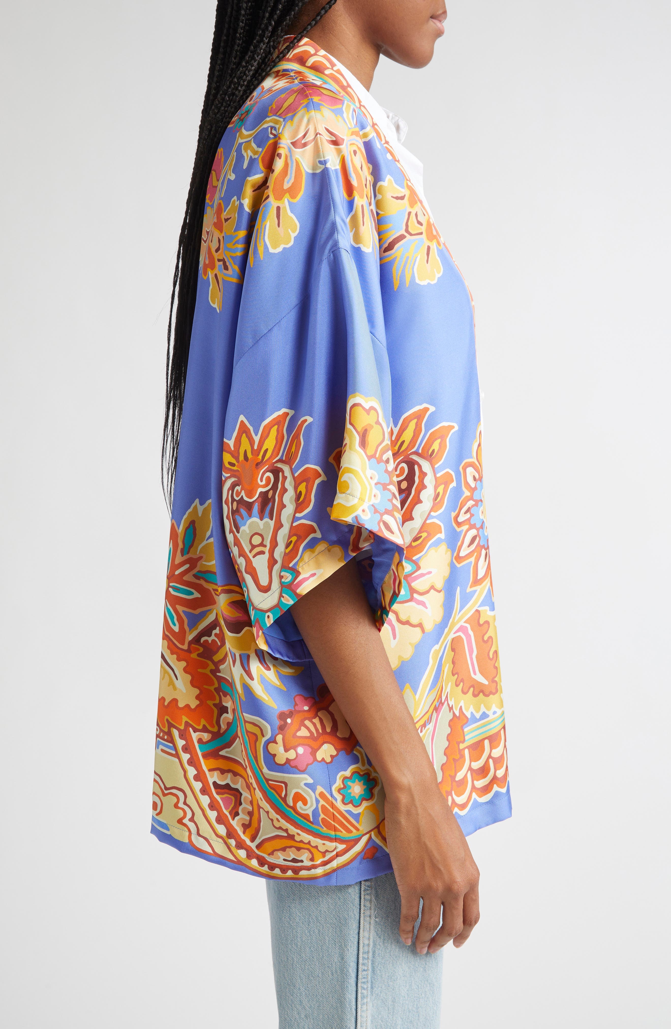 Etro Paisley Print Open Front Silk Twill Jacket in Printed Azure Base at Nordstrom - 3