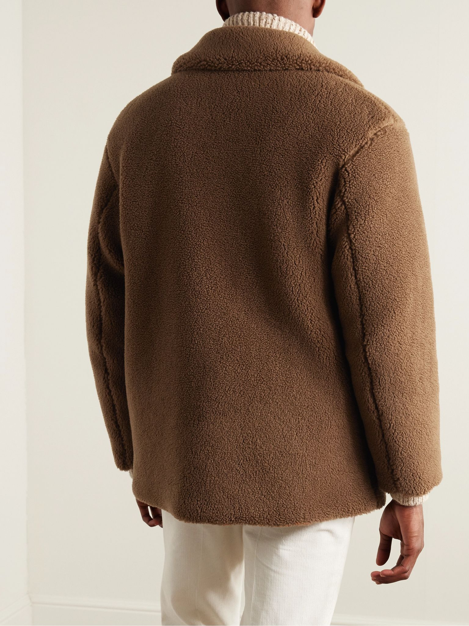 Tavan Suede-Trimmed Cashmere and Silk-Blend Fleece Jacket Tan - 3