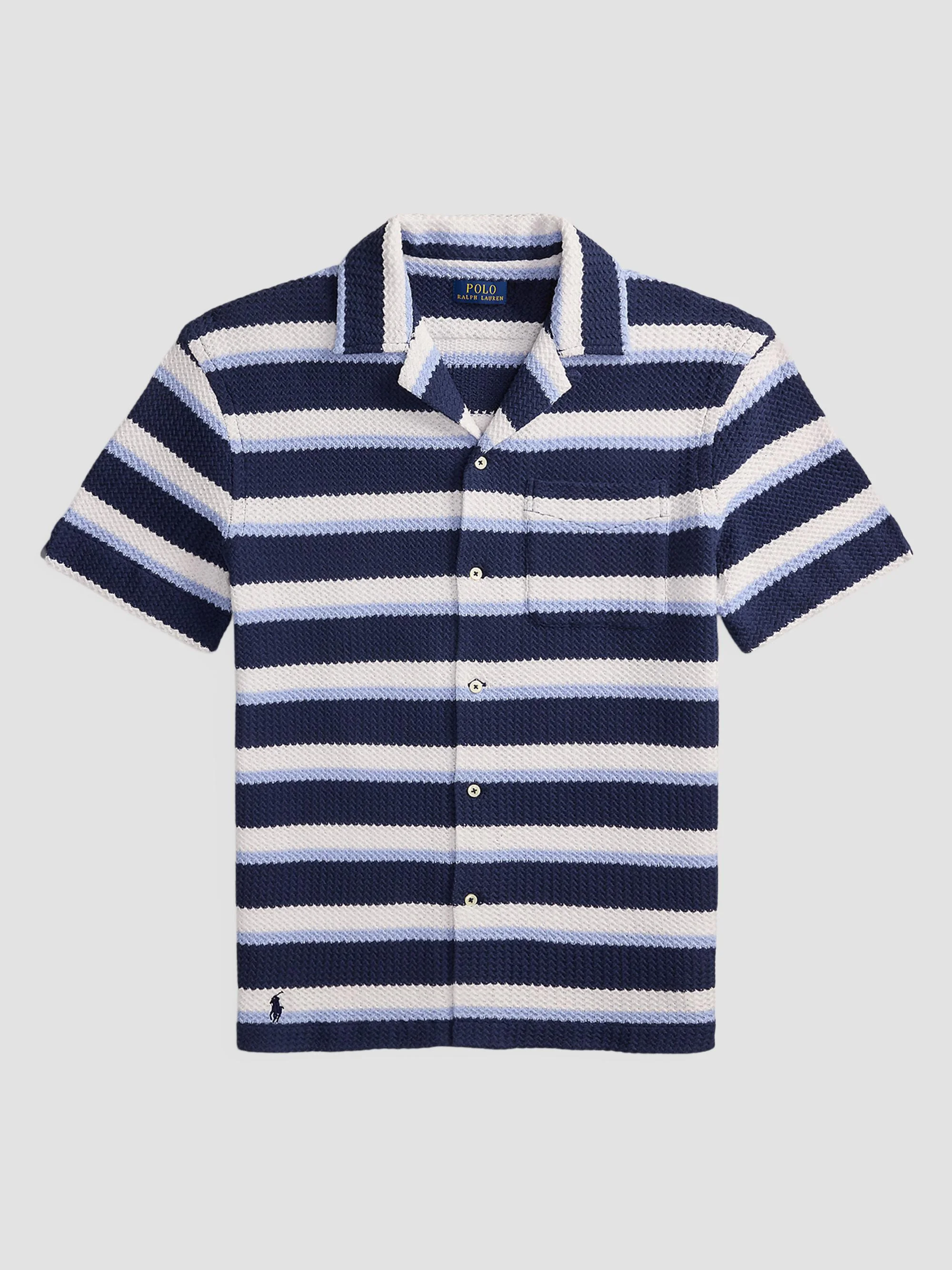 Men's Striped Knit Cotton Camp Shirt - Newport Navy Multi - 1