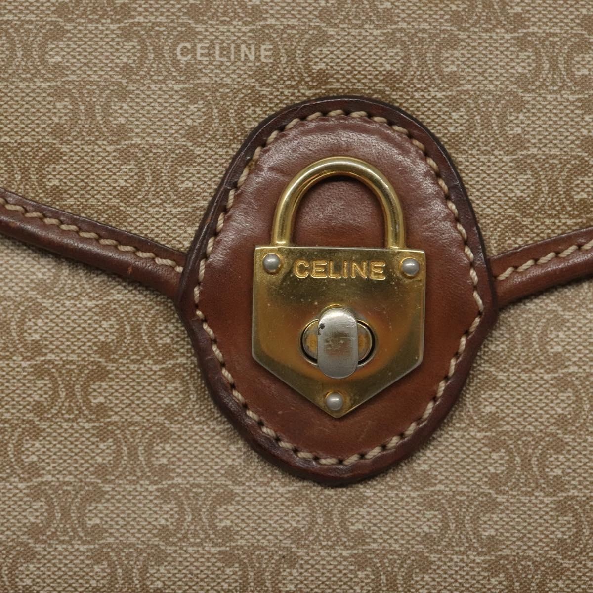 CELINE Macadam Canvas Shoulder Bag Pvc Leather Beige Brown Gold - 16