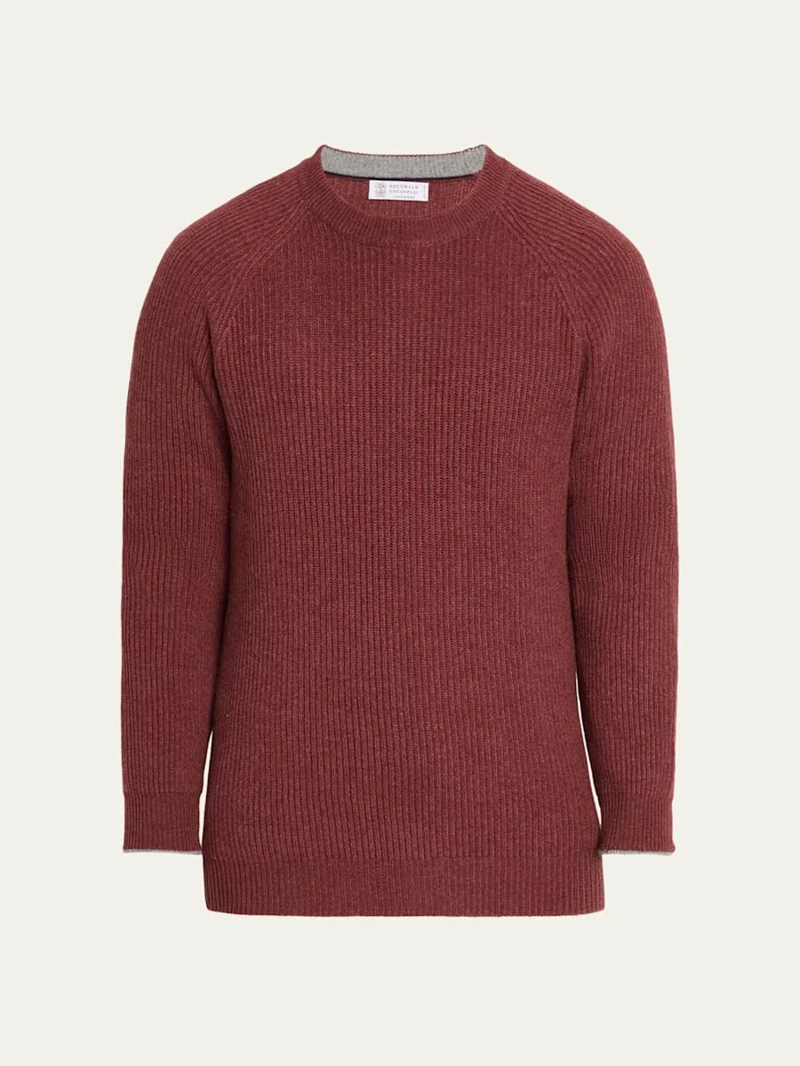 Men's Cashmere Rib Raglan-Sleeve Crewneck Sweater - 1
