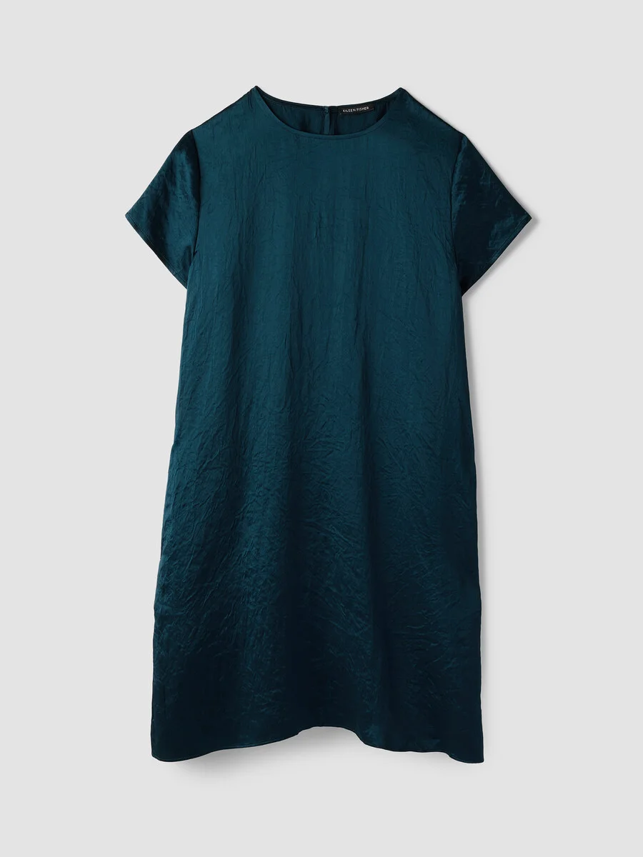 Textured Satin Round Neck Dress - 1