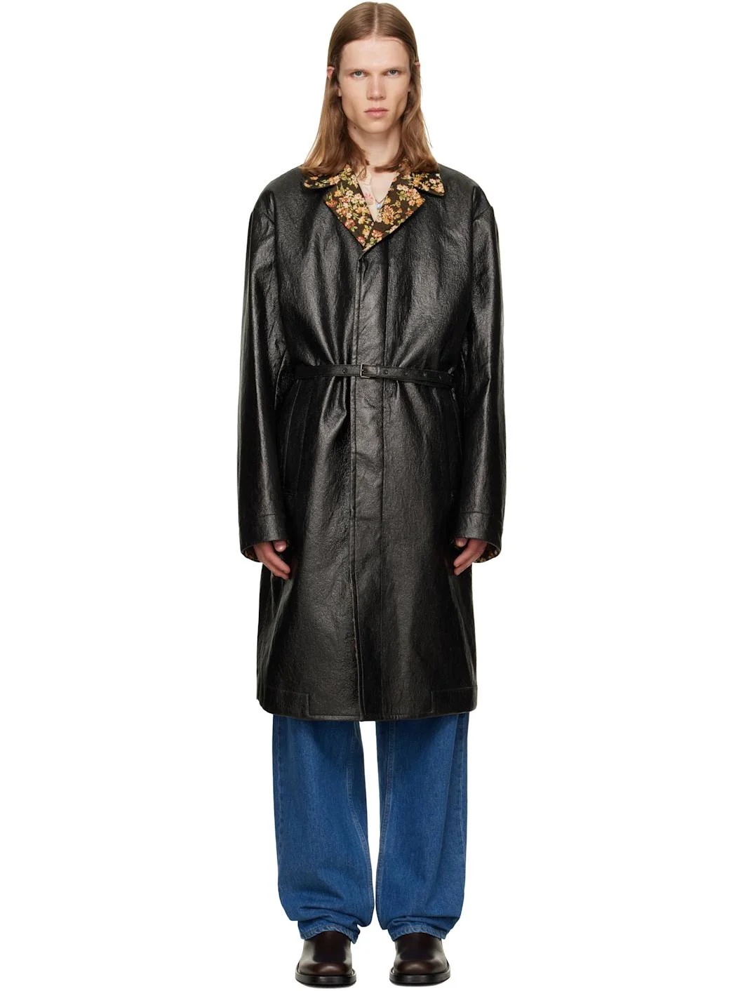 Black Floral Collar Coat - 1