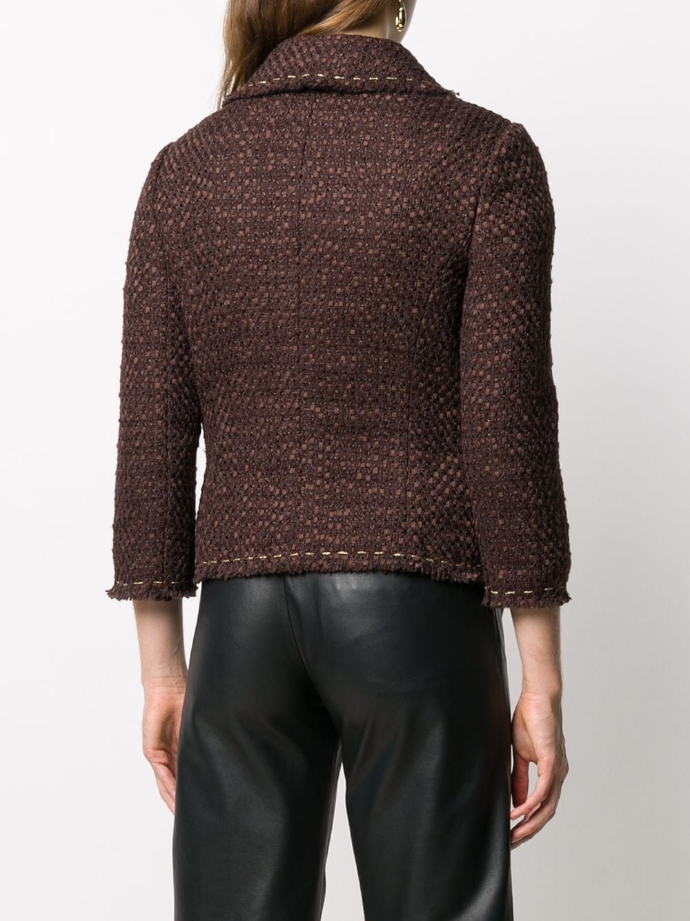 cropped-sleeve tweed jacket - 4