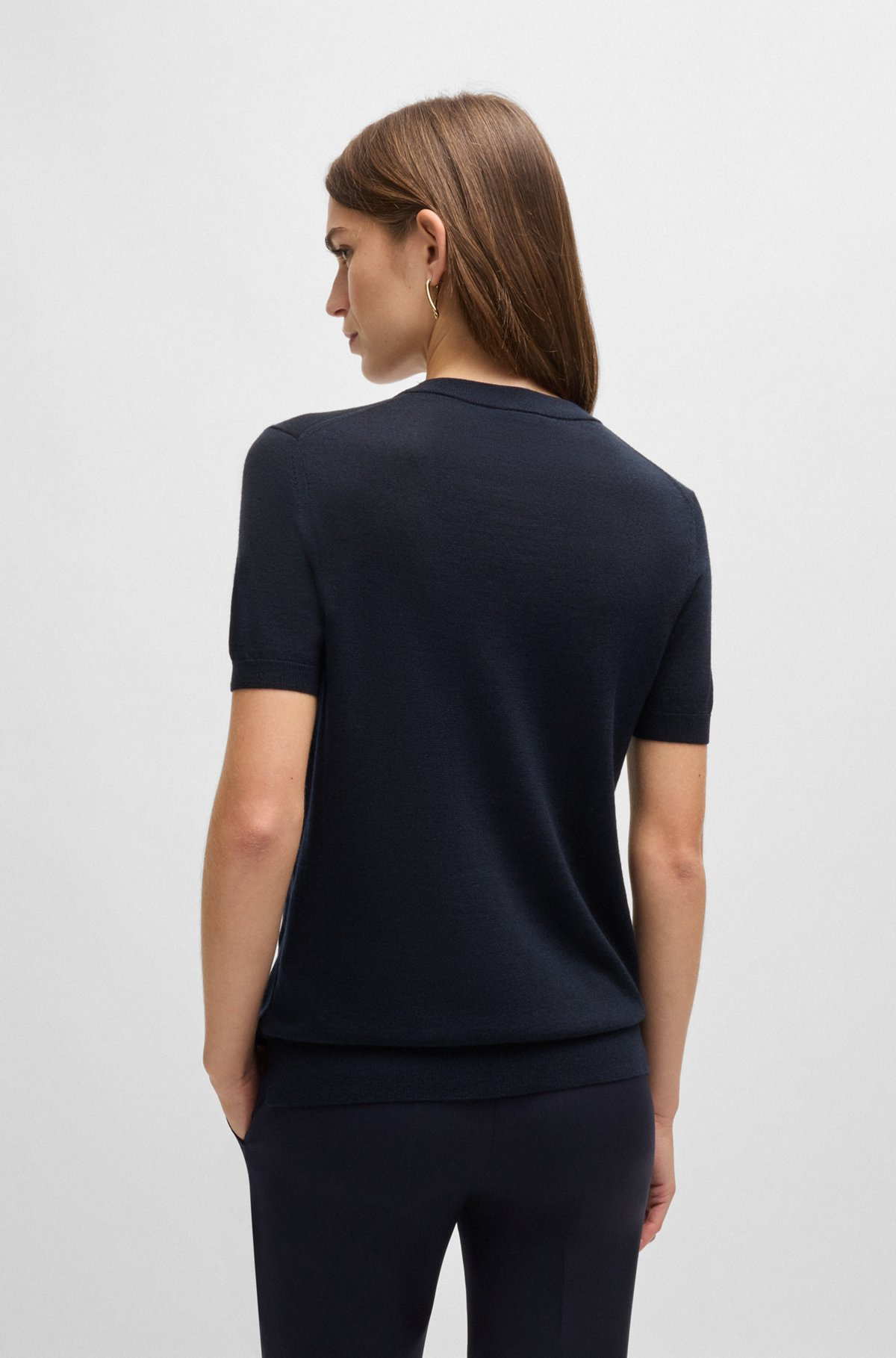 SHORT-SLEEVED SWEATER IN MERINO WOOL - 4