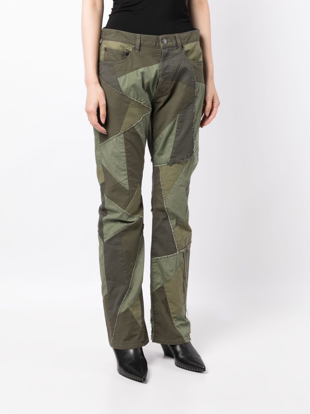patchwork-design bootcut jeans - 3