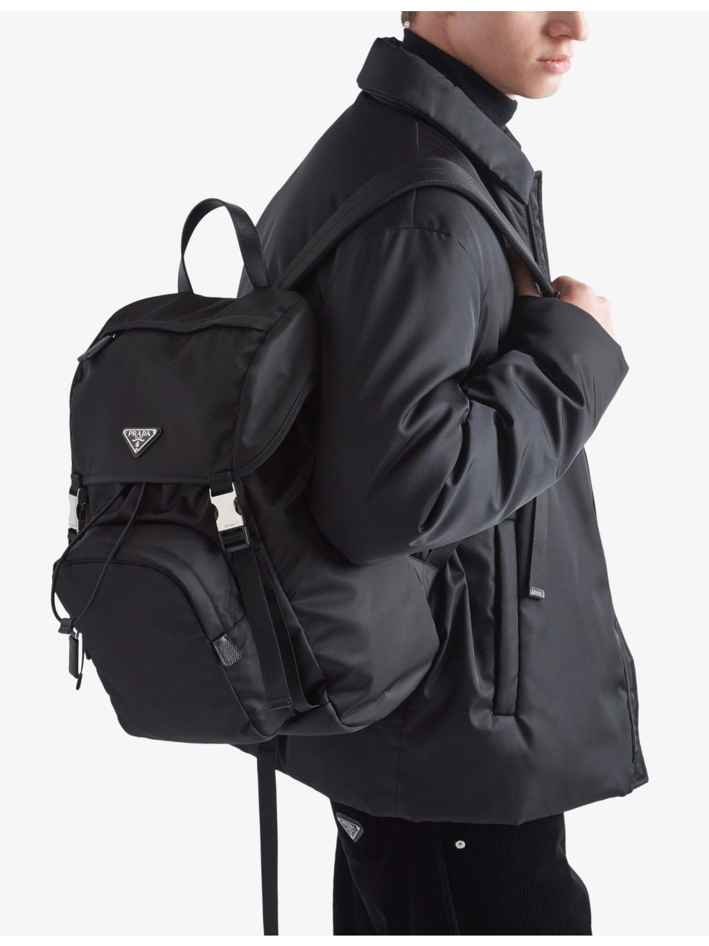 Re-Nylon brand-plaque recycled-polyamide and&nbsp;saffiano leather  backpack - 2