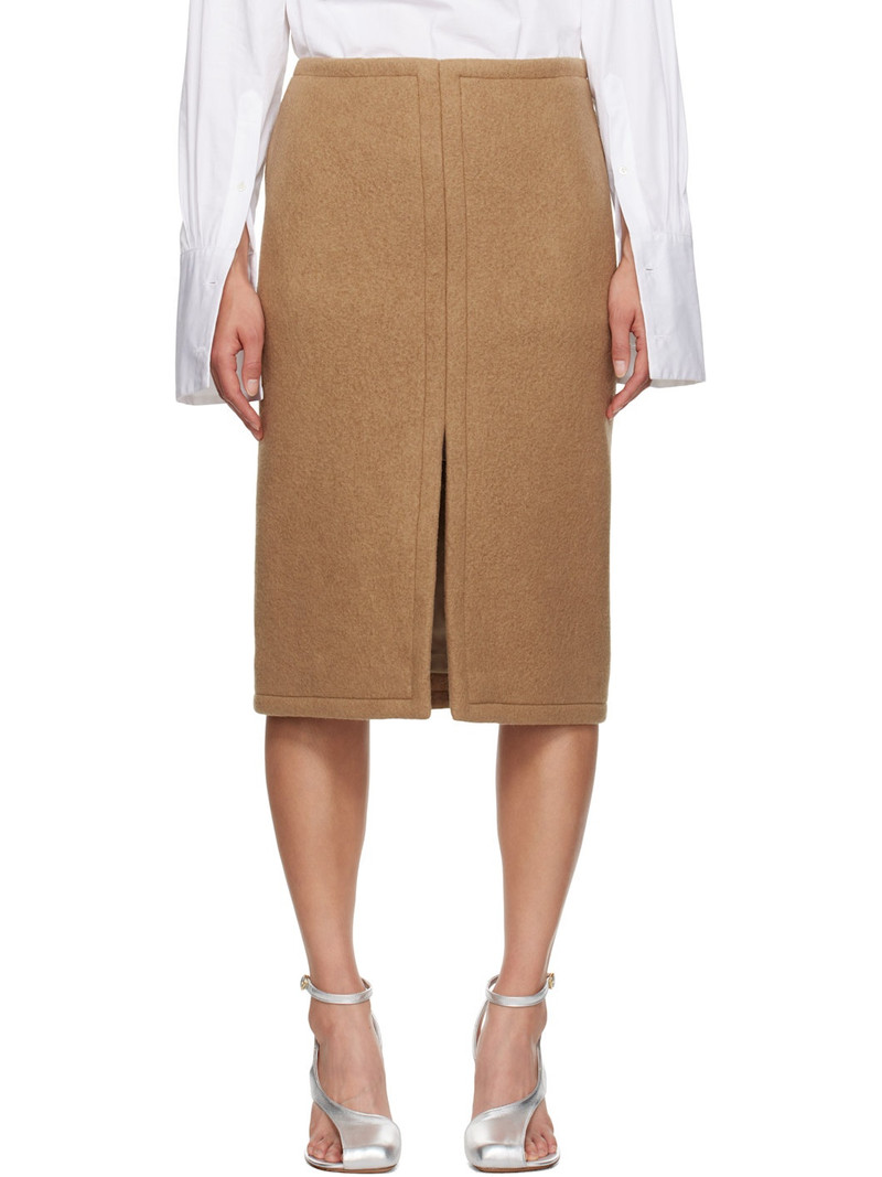Tan Wool 미디 스커트 - 1