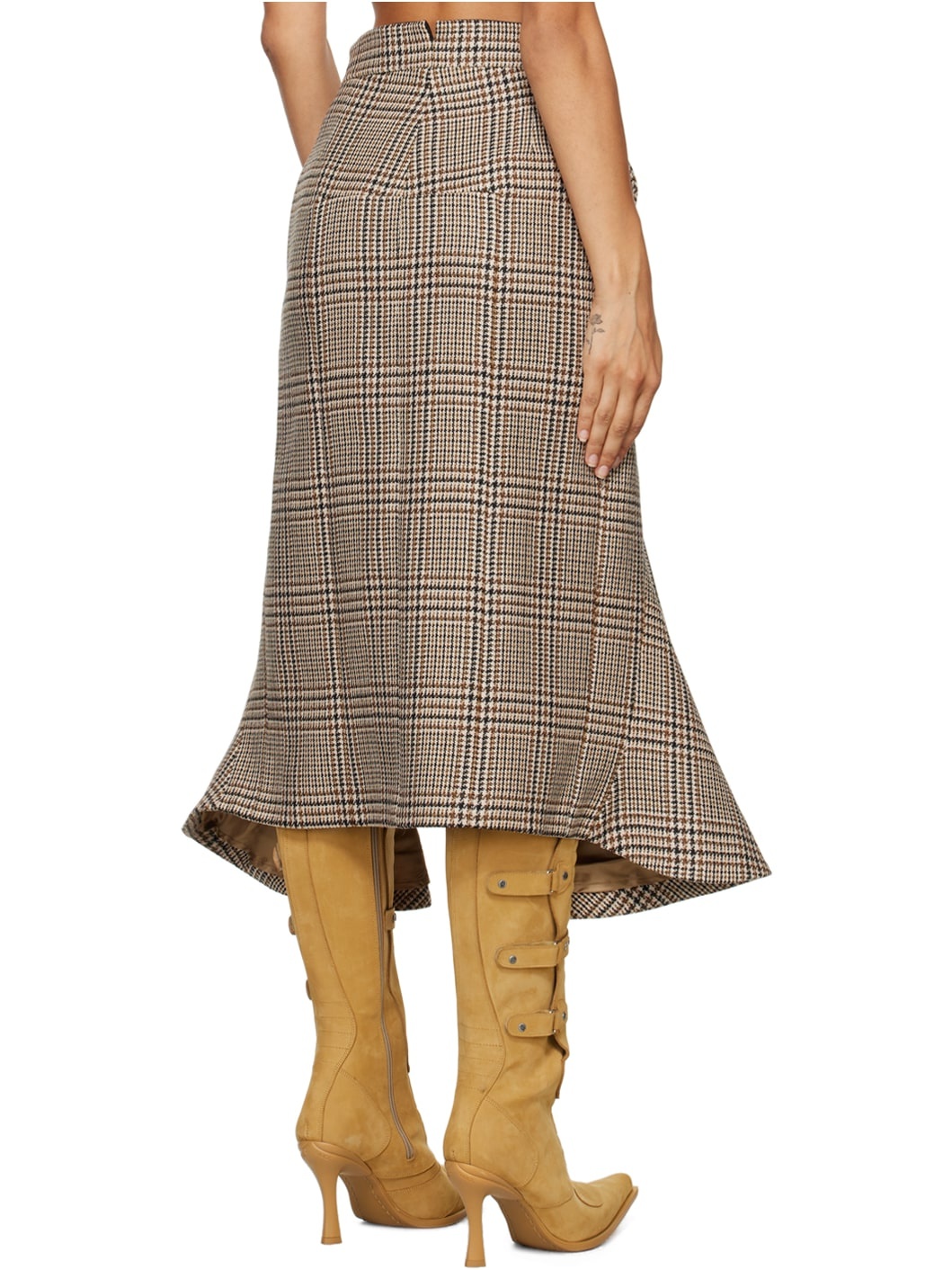 Beige Godet Midi Skirt - 3