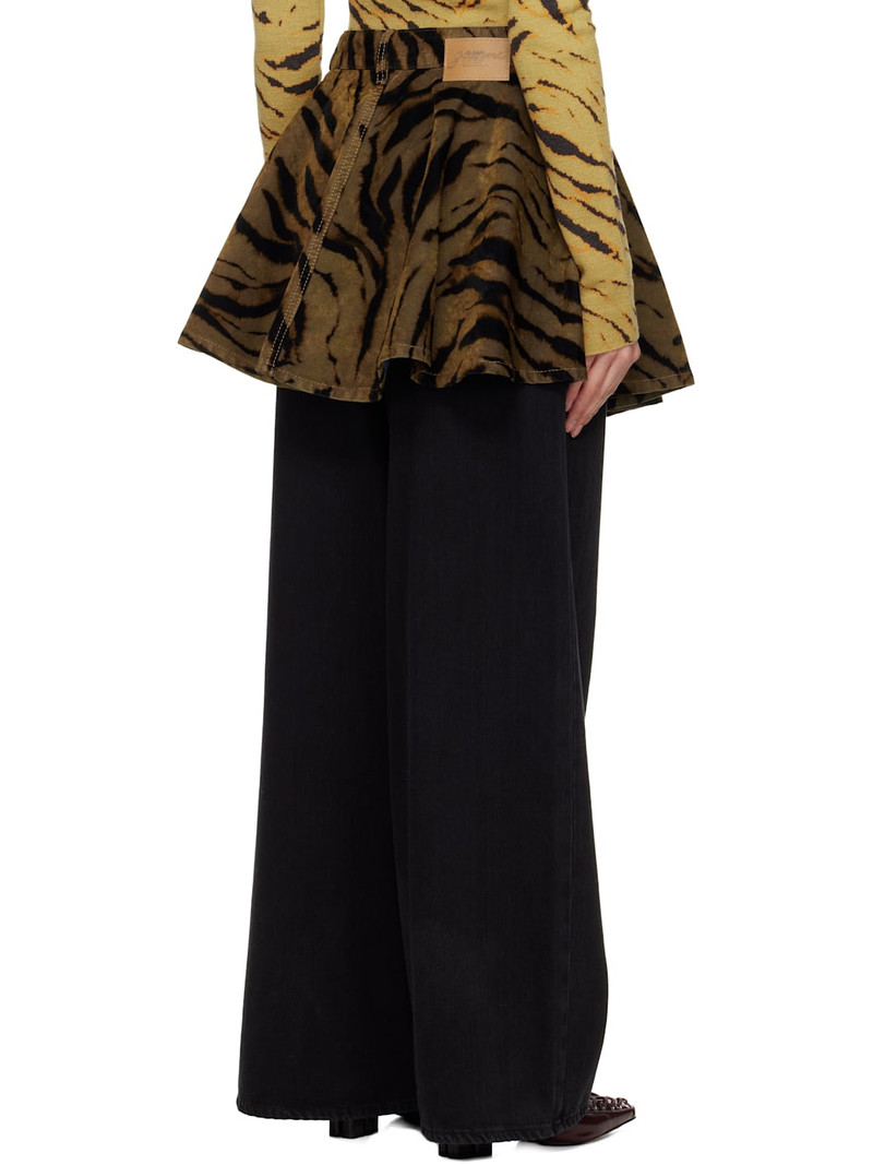 Khaki & Black Printed Flocked Denim Miniskirt 3