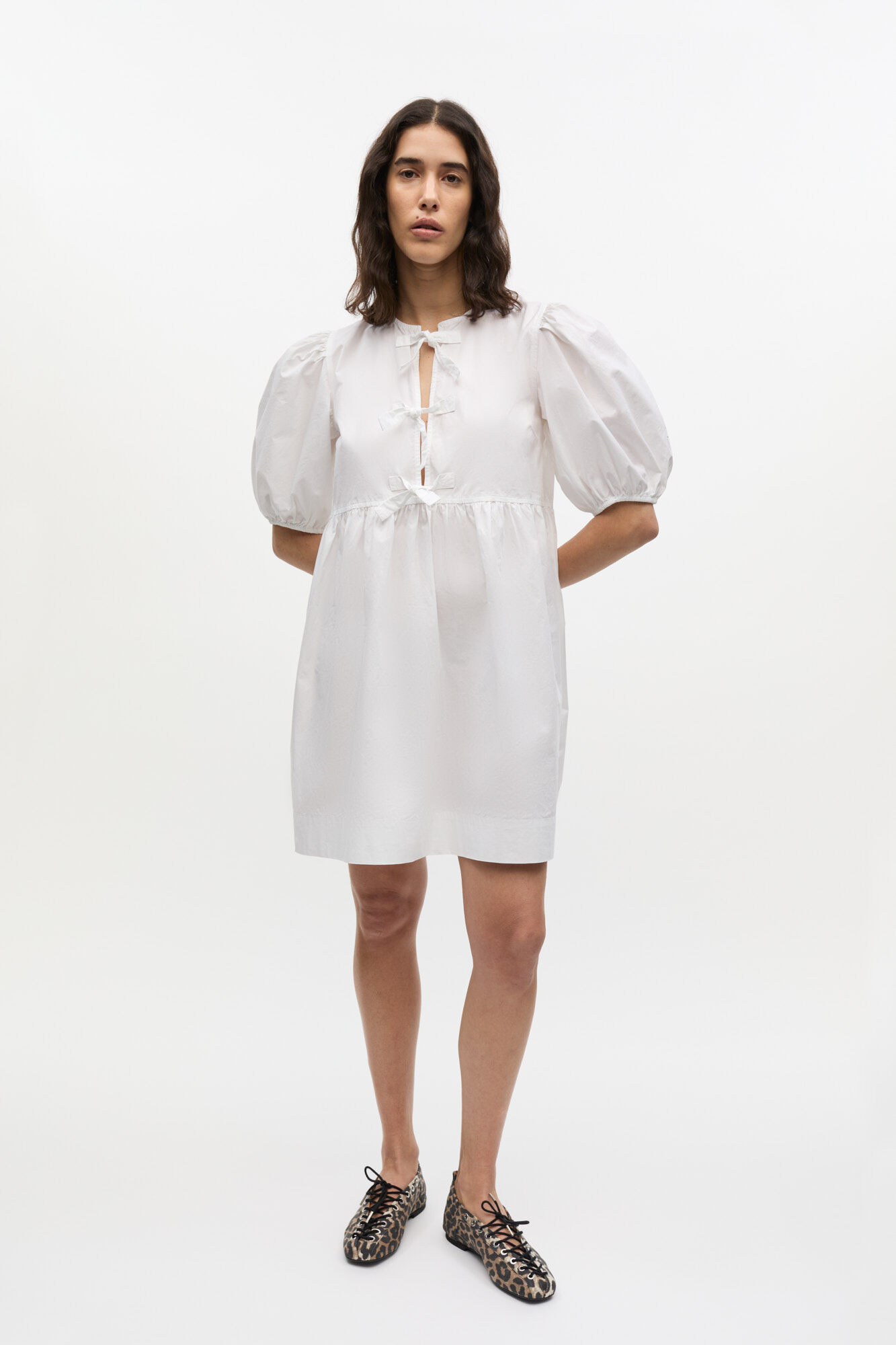 WHITE COTTON POPLIN TIE STRING MINI DRESS - 2