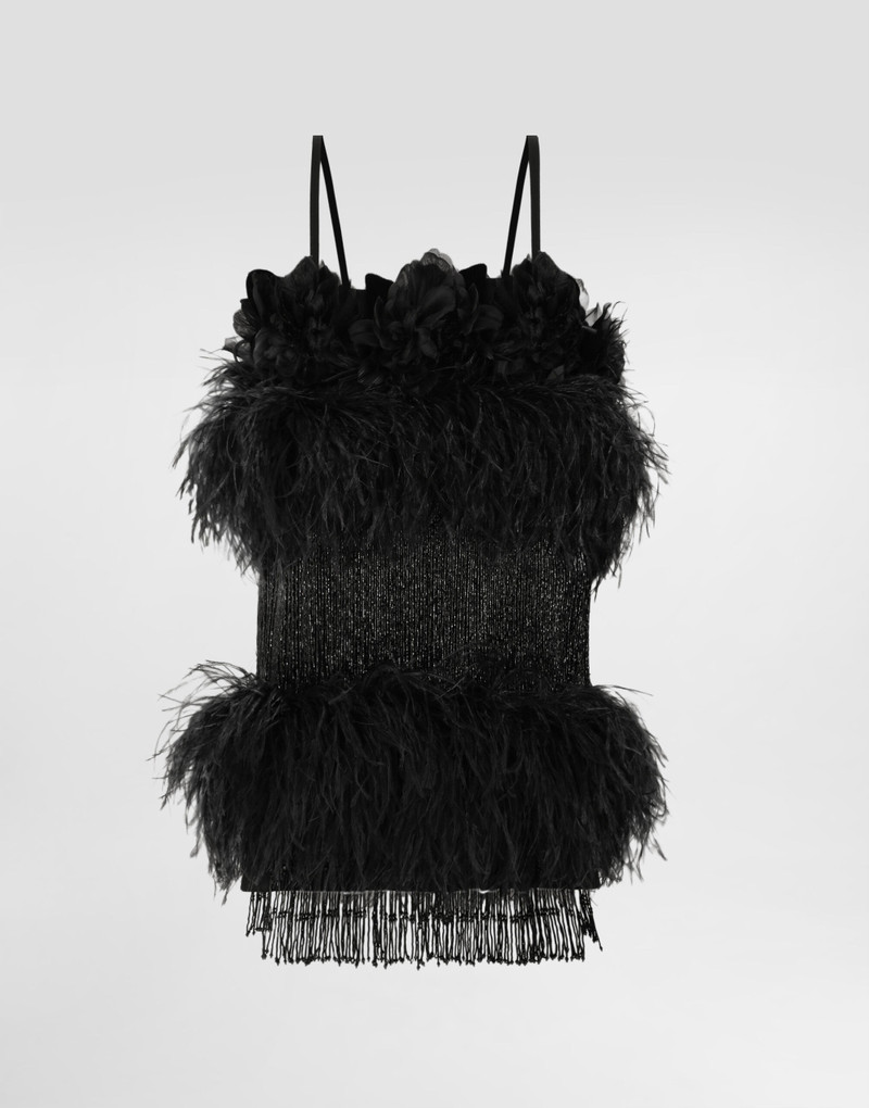 Satin dress with feathers 1