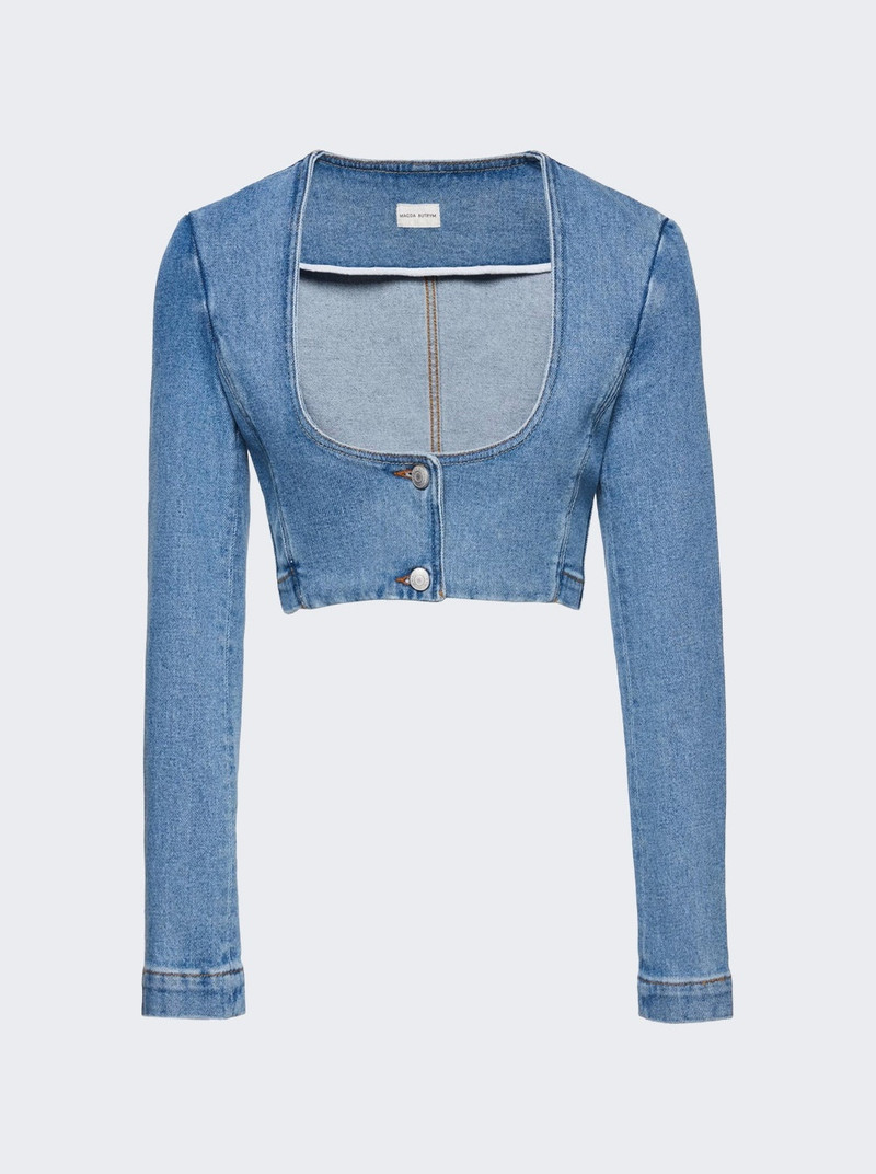 Ultra Cropped Scoop Denim Jacket Blue - 1