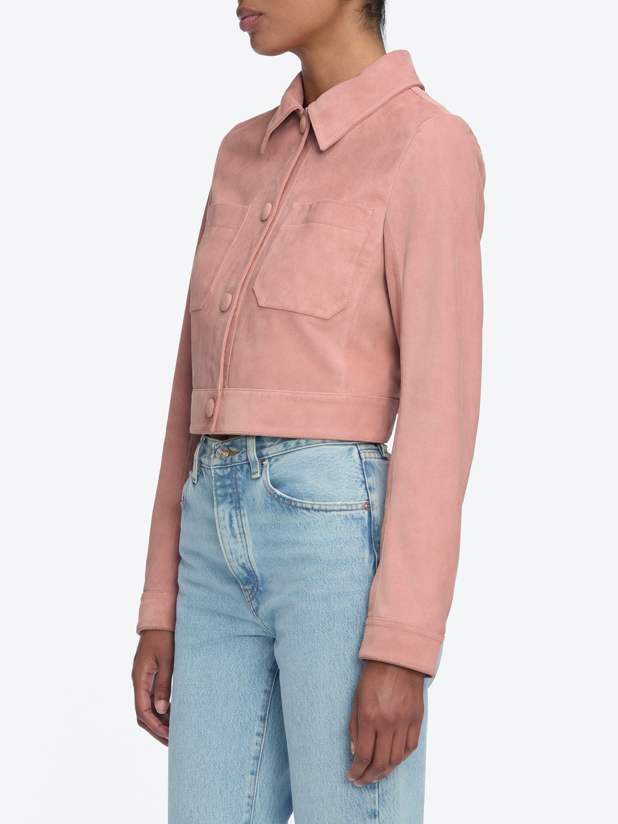 The Small Suede Jacket in Flamingo - 4