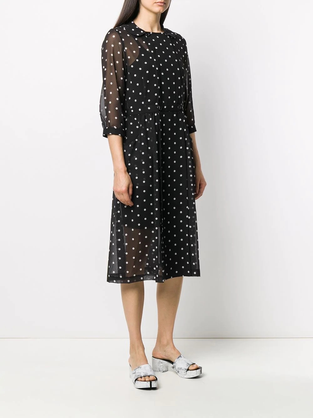 Peter-pan collar polka-dot print midi dress - 3