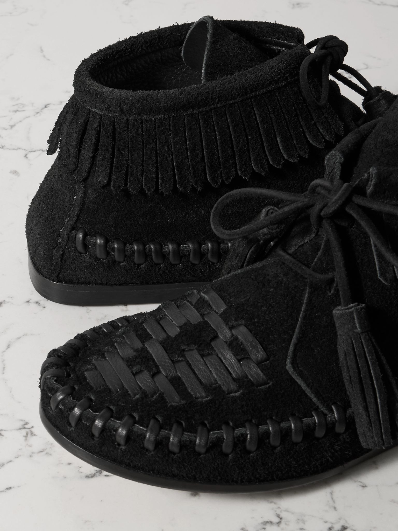 Felsa fringed tasseled leather-trimmed suede ankle boots Black - 4