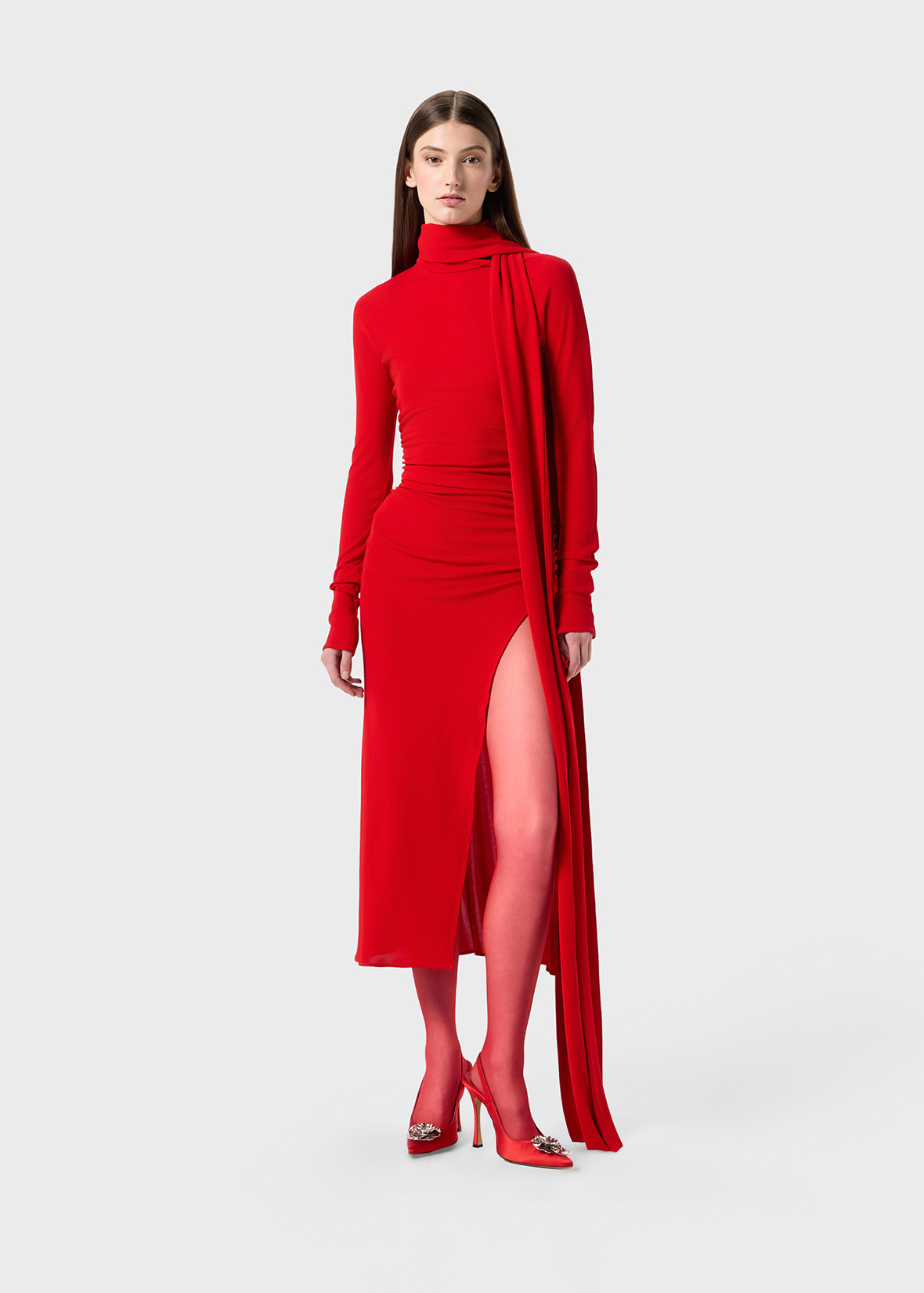 JERSEY MIDI DRESS WITH SCARF - 2