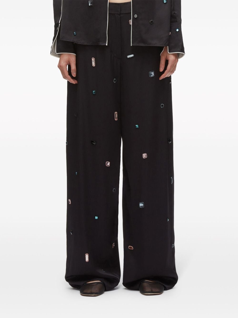 gem-embellished chiffon trousers - 3