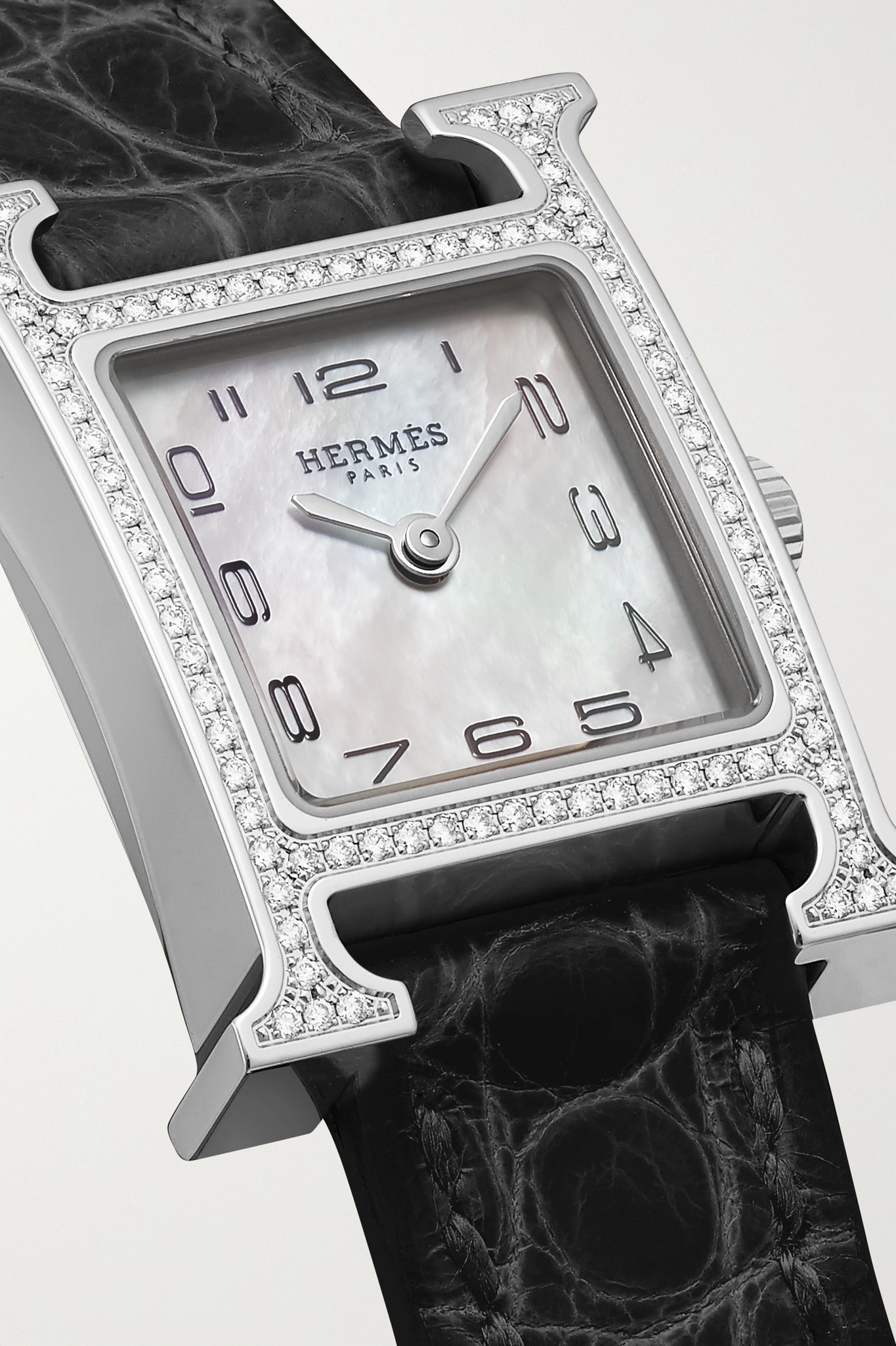Heure H 21mm mini stainless steel, alligator, mother-of-pearl and diamond watch - 5
