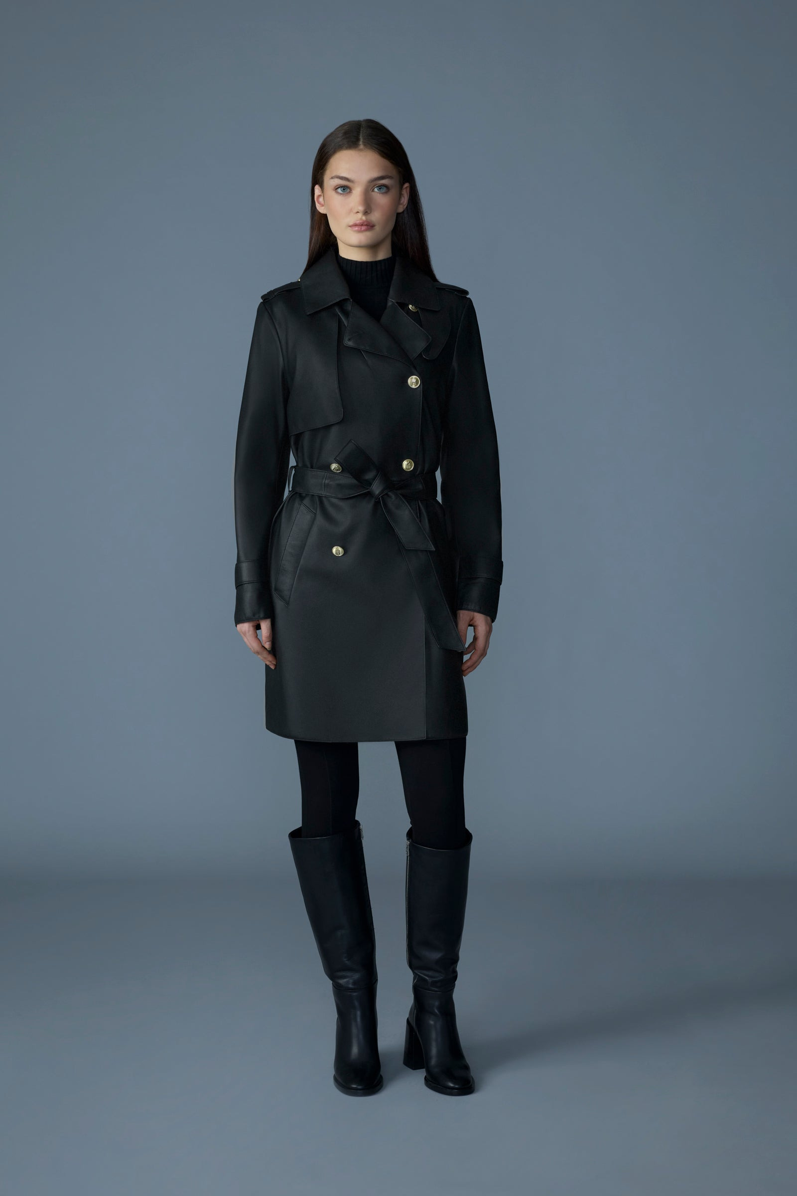 MELY Long Leather Trench Coat - 2
