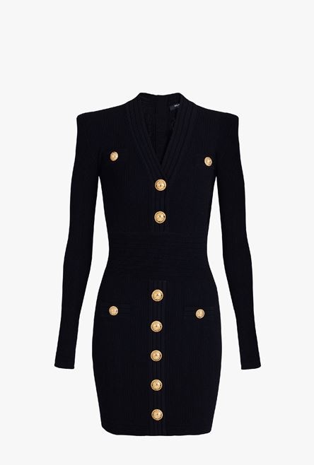 Short black knit dress with gold-tone buttons - 1