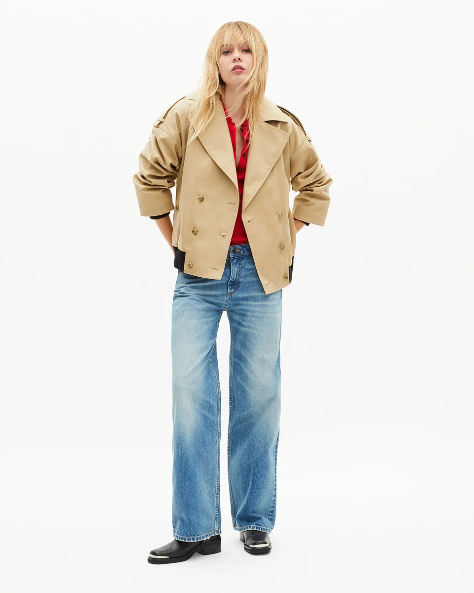SHORT TRENCH IN BEIGE COTTON - 1