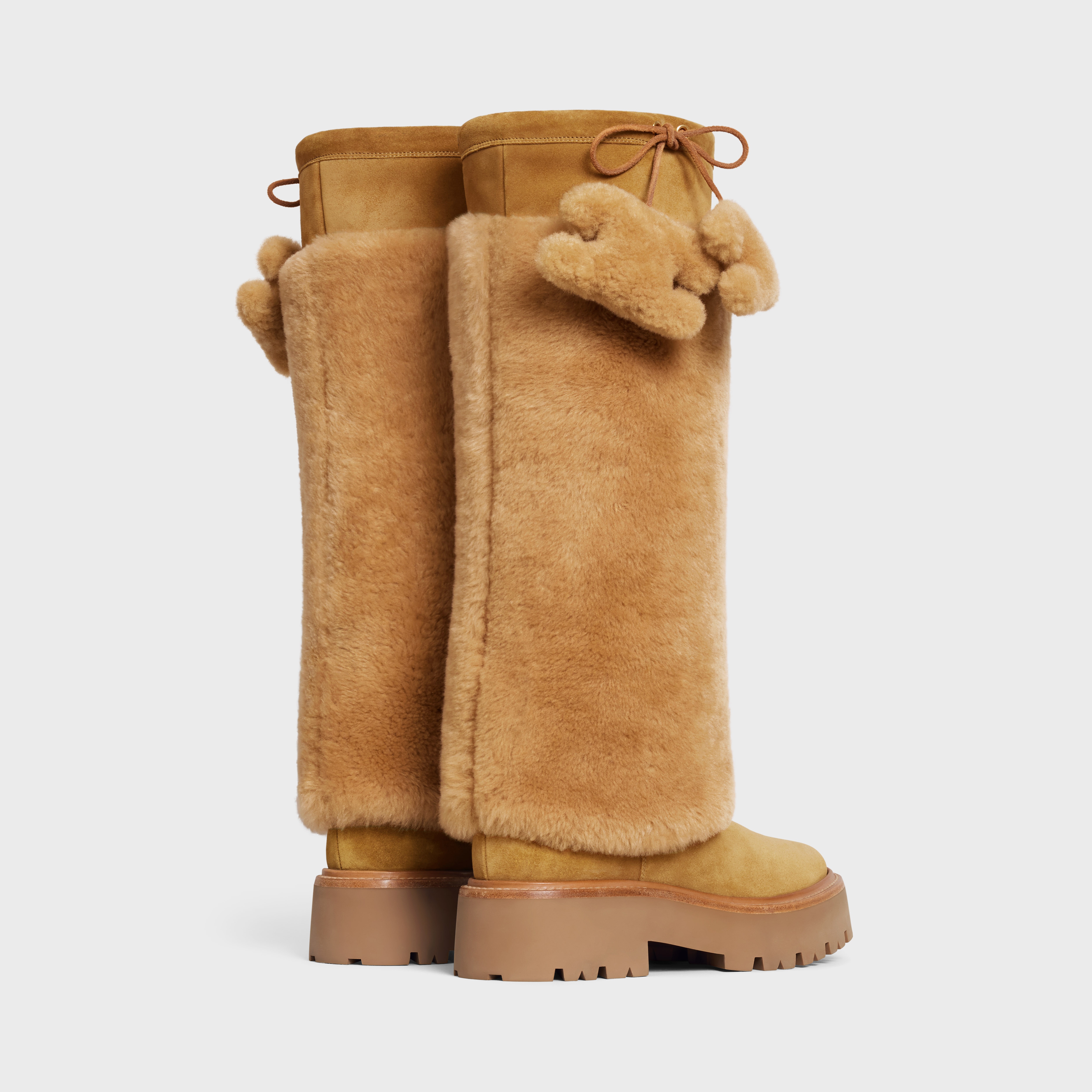 CELINE BULKY HIGH BOOT WITH TRIOMPHE TASSELS in SHEARLING AND SUEDE CALFSKIN - 3