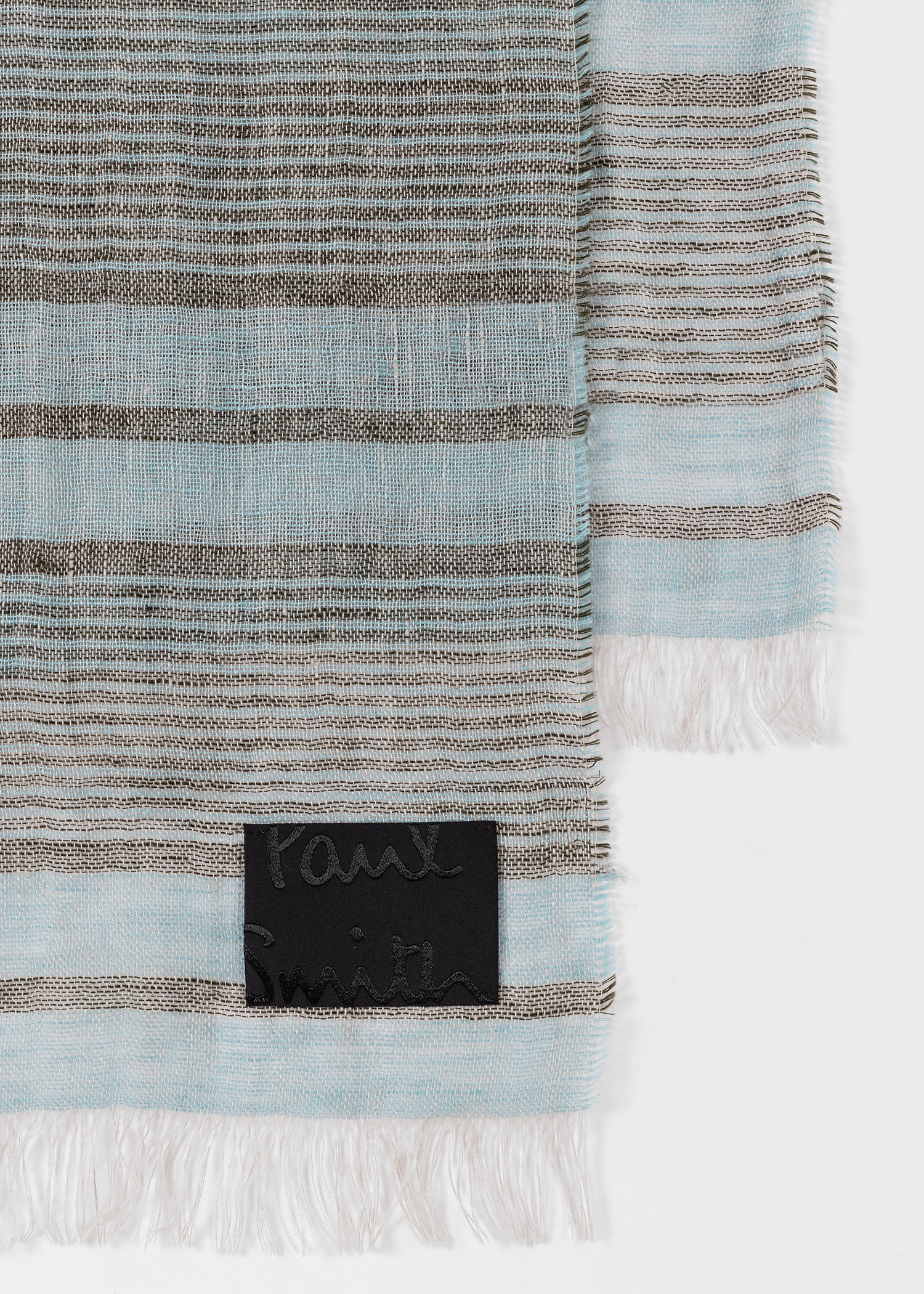 Blue Linen Stripe Scarf - 2