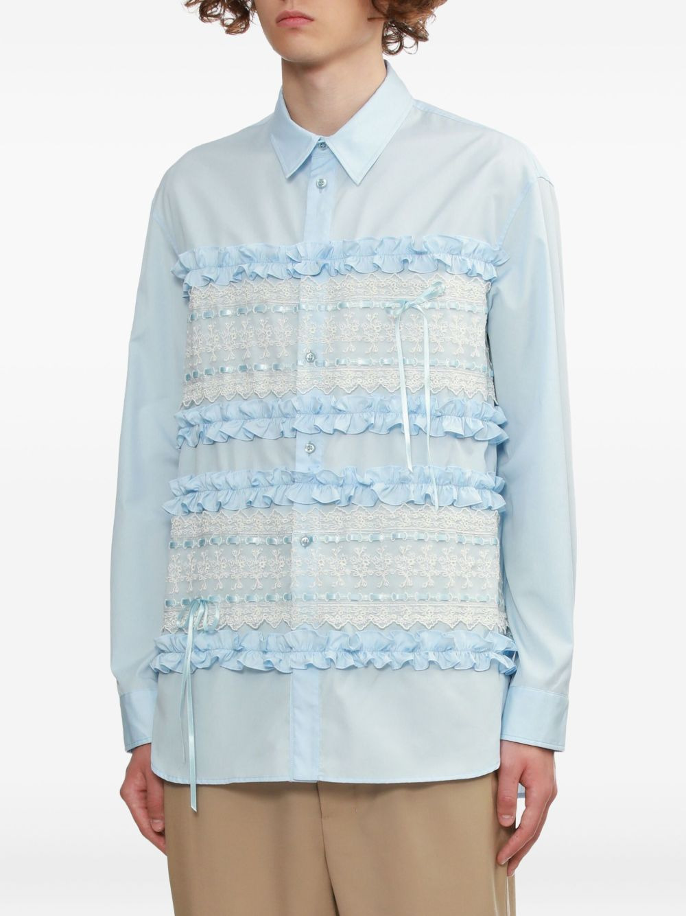 lace-insert ruffled shirt - 3