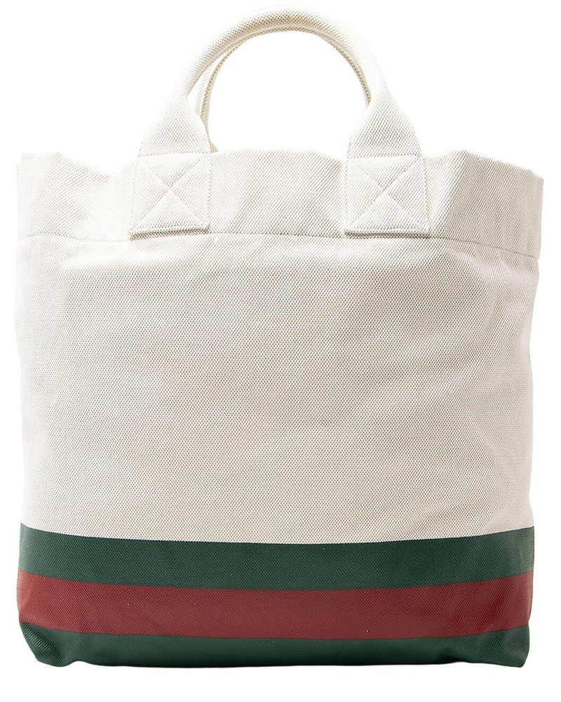 GUCCI Gucci Green & Red & White Canvas & Embossed Leather Web Logo Embossed Tote (Authentic Pre-Loved) outlook