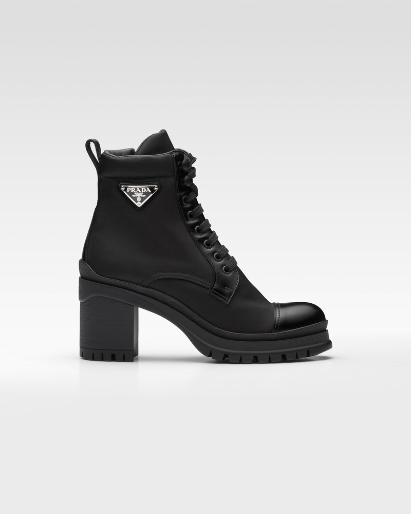 Brushed leather and nylon laced booties - 1